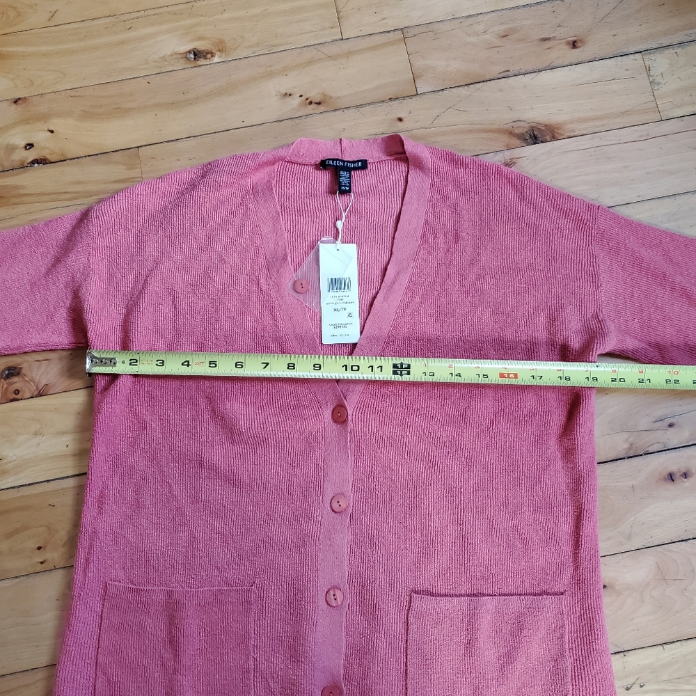 Eileen Fisher Organic Linen Crepe Stretch Boyfriend Cardigan "Coral" - Picture 8 of 10